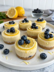 Mini Raw Vegan Lemon and Blueberry Cheesecakes