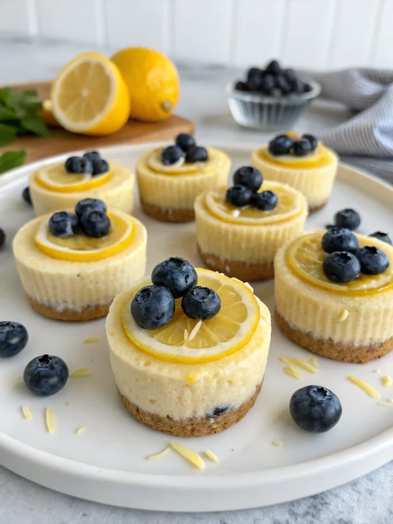 Mini Raw Vegan Lemon and Blueberry Cheesecakes